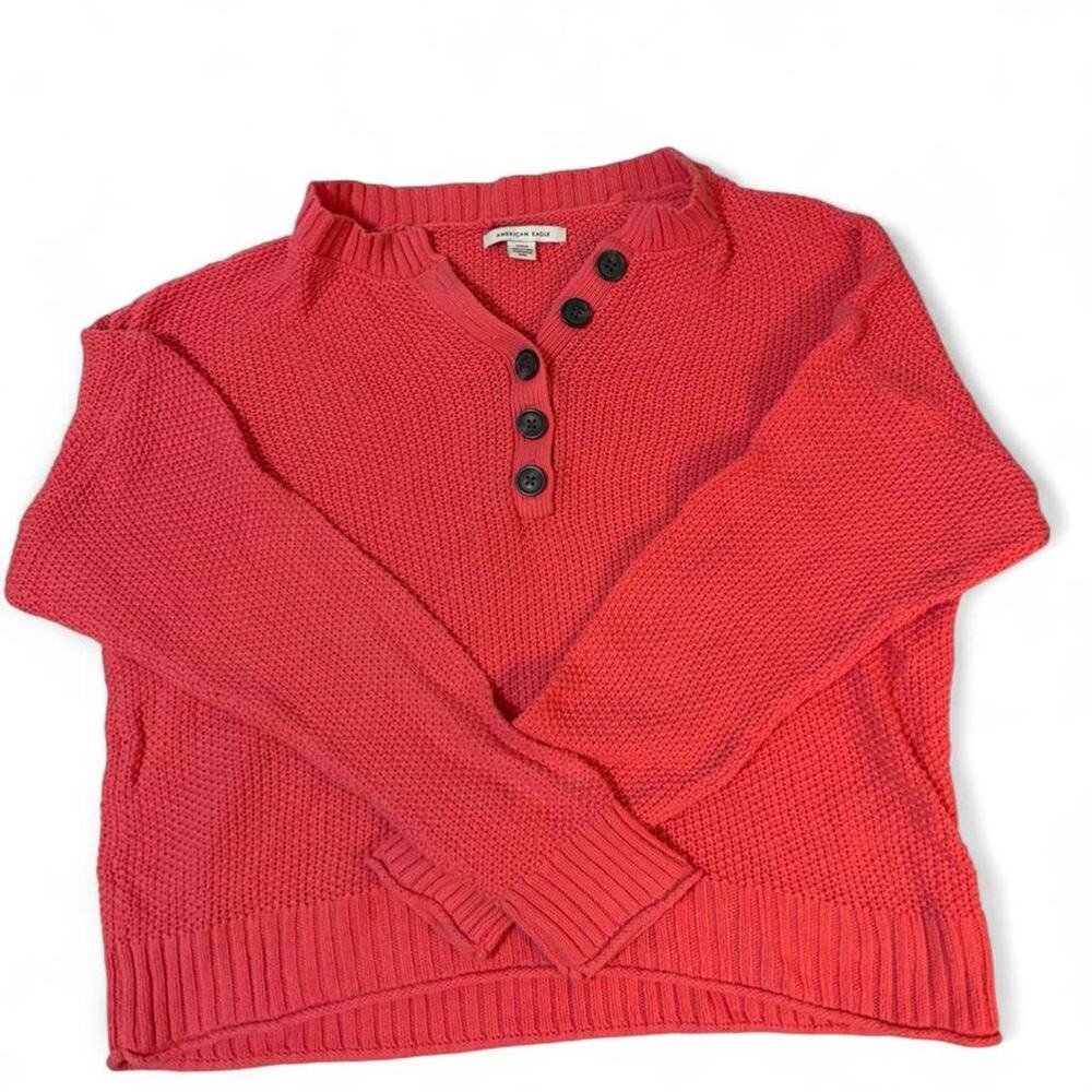 American Eagle hot pink knit sweater with bold buttons size medium